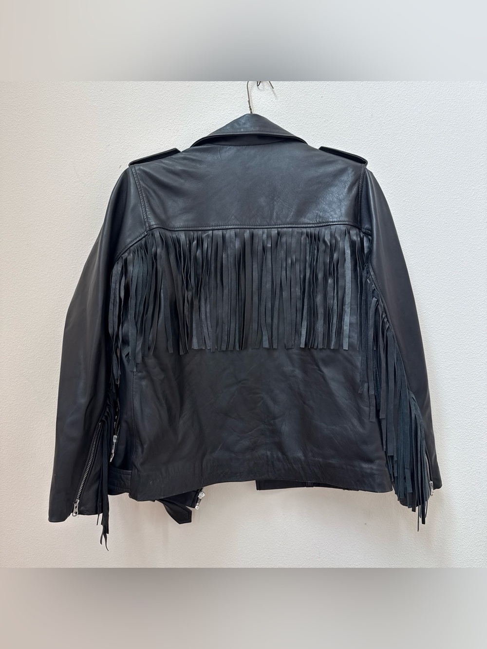 New, soft leather Fringe Leather Moto Jacket - Black size large